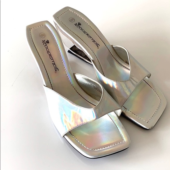 Coloriffics Shoes - Coloriffics Clear Heels Shimmery Wedge Sandals
